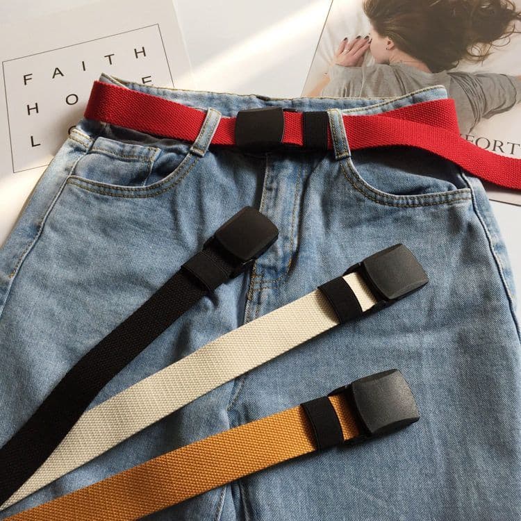 Versão coreana All-Match moda cinto de lona masculino feminino juventude estudante Jeans calças cinto simples fivela de