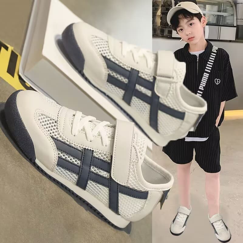 Meninos sapatos 2026 novo estilo primavera outono respirável malha tênis médio grande crianças meninos sapatos brancos c