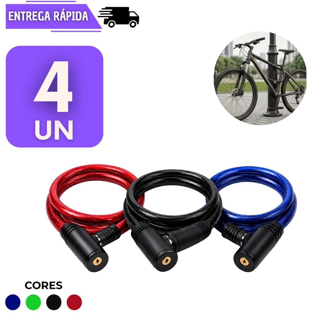 Jogo 4 Corrente Para Moto e Bicicleta Trava Antifurto Para E Cadeado Cabo De Aço Reforçado Com Chave Bike Anti Furto