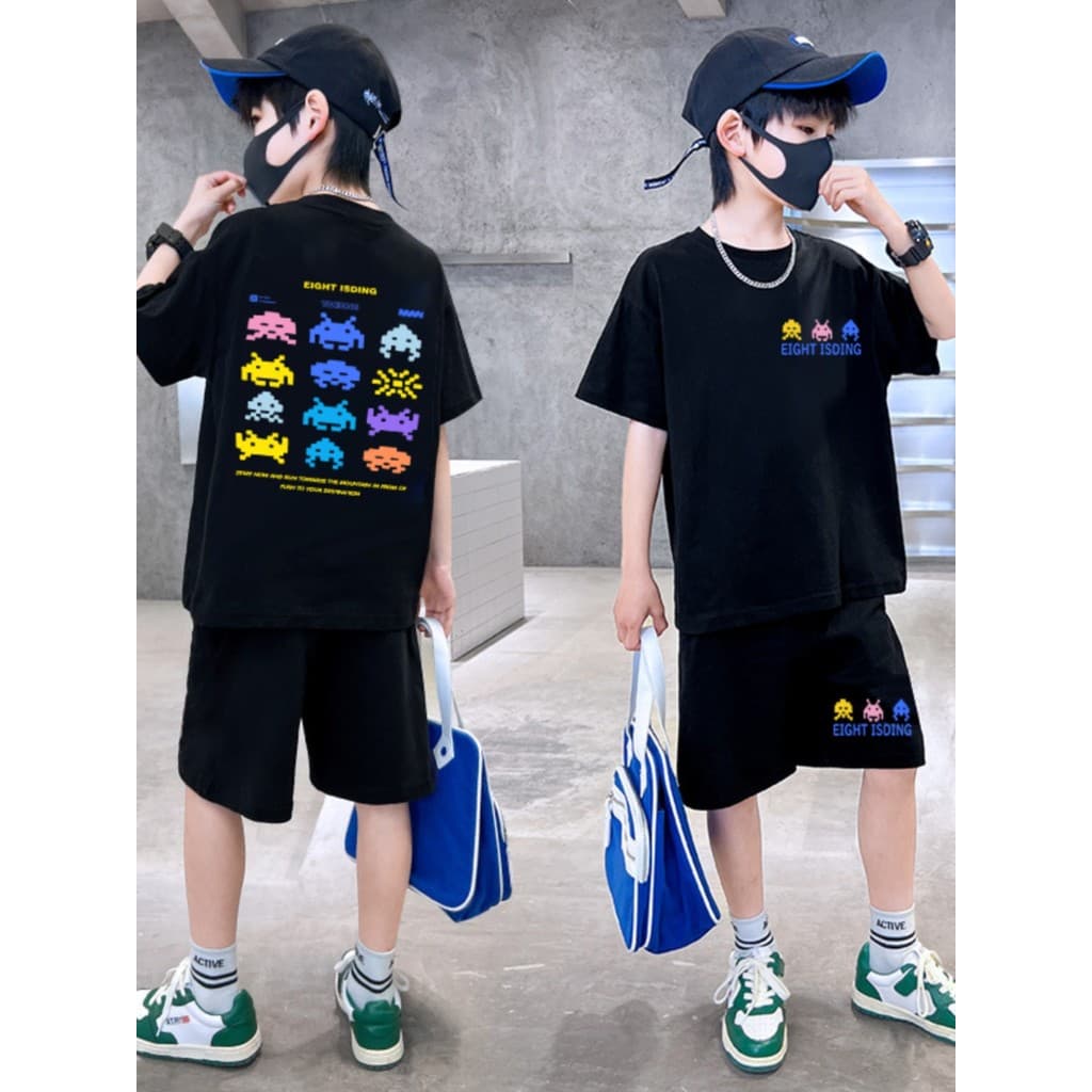 Meninos moda terno verão novo estilo 2024 crianças camiseta de manga curta Casual verão versão coreana terno de duas peç