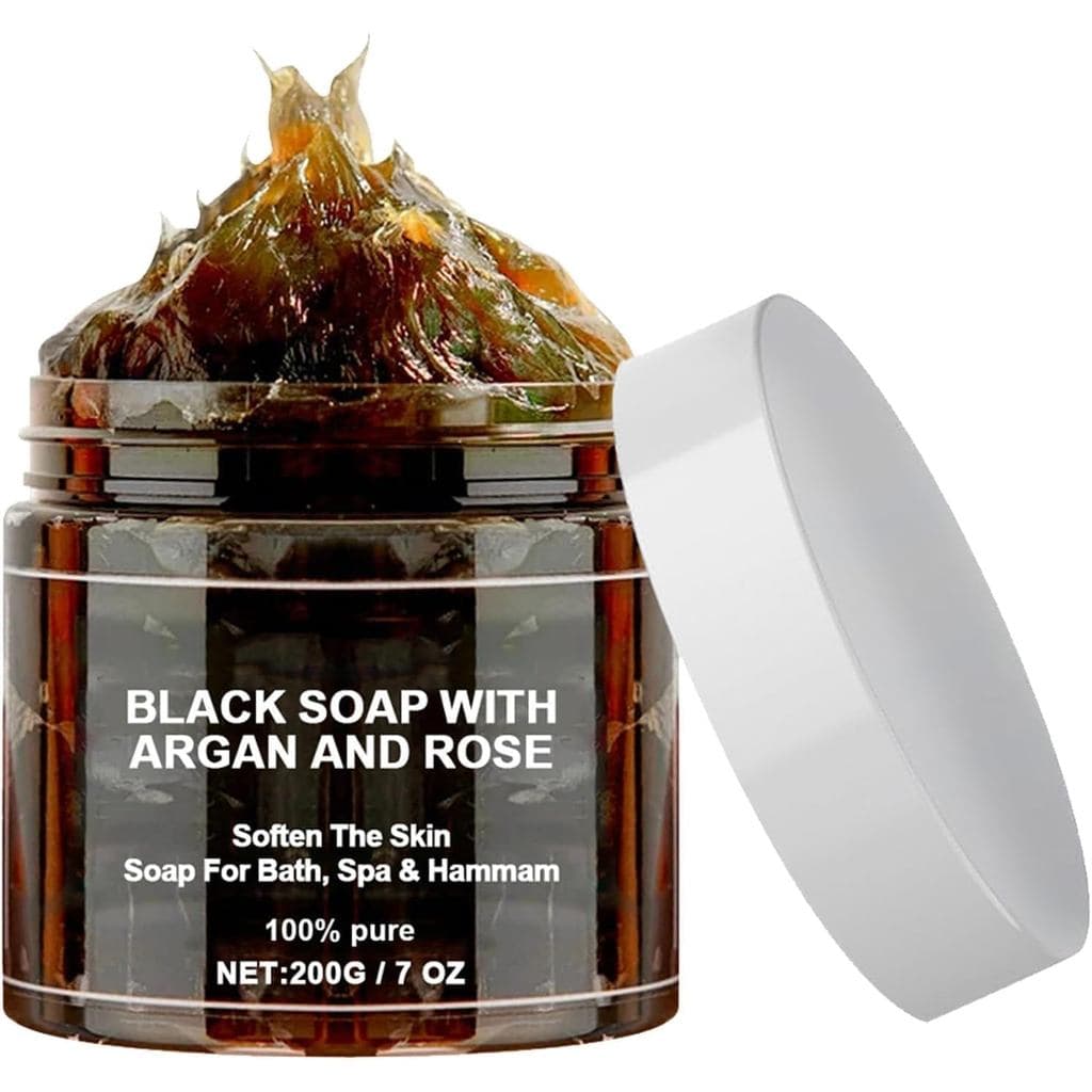 Sabonete Preto Marroquino, Sabonete Preto com Argan e Rosa, Esfoliante Hidratante Corporal Preto do Marrocos, Gel de Ban