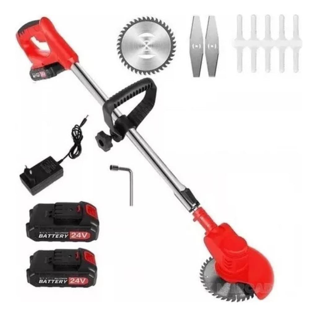 Aparador de Grama Sem Fio Bateria 48V 2 Baterias Roçadeira Elétrica Lâmina Circular Serra Jardim Profissional