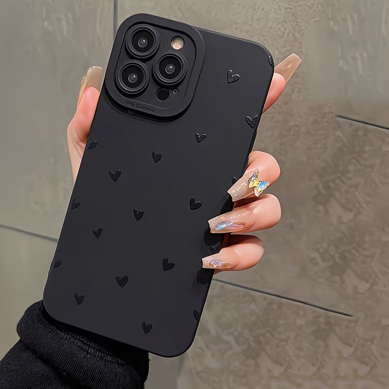 Capa Para iPhone 13 17 Air Pro Max 16 15 14 12 11 XS XR 7 8 Plus Silicone Macia Preto Pequeno Coração ZYCase