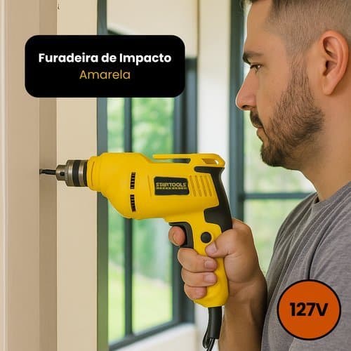Furadeira Impacto 127V Alta Potencia Amarela Compacta Facil Manejo