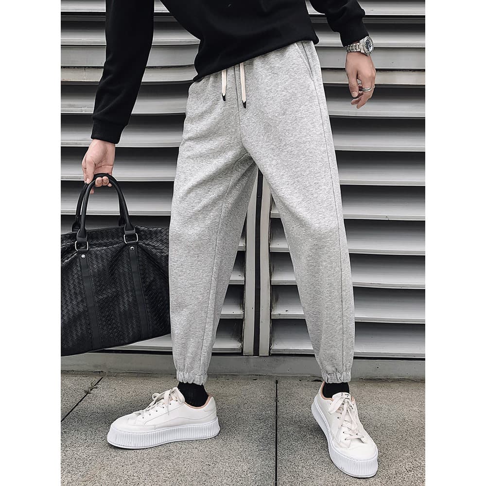 High-End cinza Sweatpants masculino primavera outono Street Wear rufião bonito tornozelo comprimento calças calças mascu