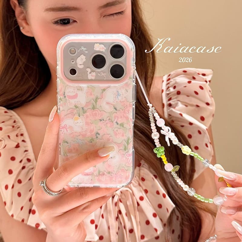 Huiwanju Suave Rosa Gato Fofo Para iPhone 17promax Capa De Telefone Móvel iphone16pro/16/17pro Com Corrente 15pro De Cam