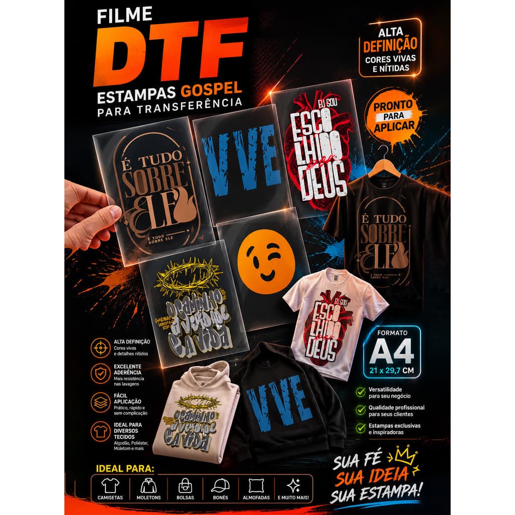 Estampa DTF Gospel Pronta para Aplicação – Frente e Costas A4
