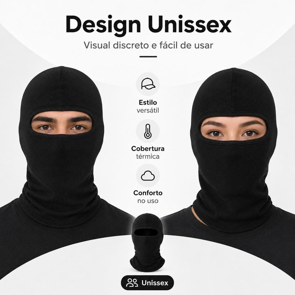 Balaclava Térmica Unissex Preta, Máscara de Inverno para Moto, Ciclismo, Corrida e Atividades ao Ar Livre