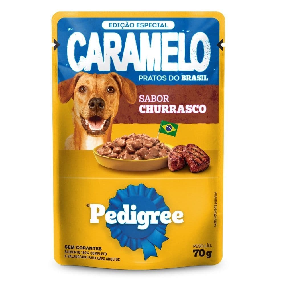 Ração Úmida para Cachorro Pedigree Caramelo Adulto Sabor Churrasco em Sachê 70g