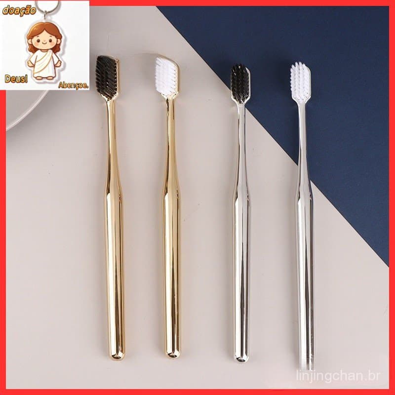 1pc escova de dentes masculina macia feminina adulto prata nova escova dourada