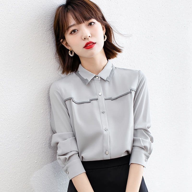 Camisa de Chiffon de manga comprida feminina primavera outono novo estilo outono inverno camisa de fundo pequena camisa