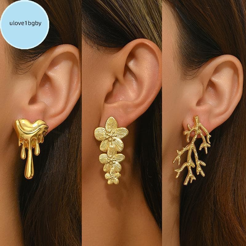 UloveBB Brincos De Flor De Aço Inoxidável Para Mulheres Tendência Simples Geométrico Cor Dourada Piercing Acessórios De