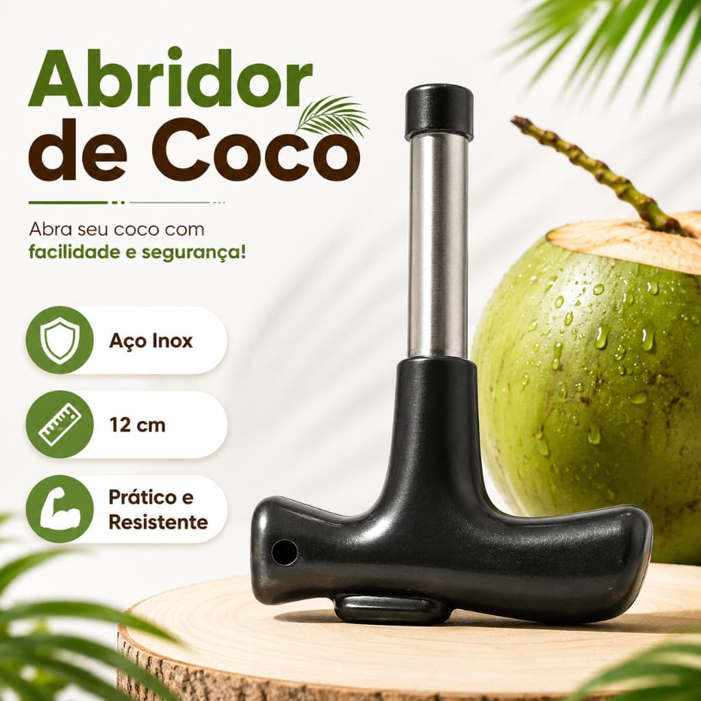 Abridor de Coco Furador de Coco 12cm Inox Original  Prático Manual Haste Removível