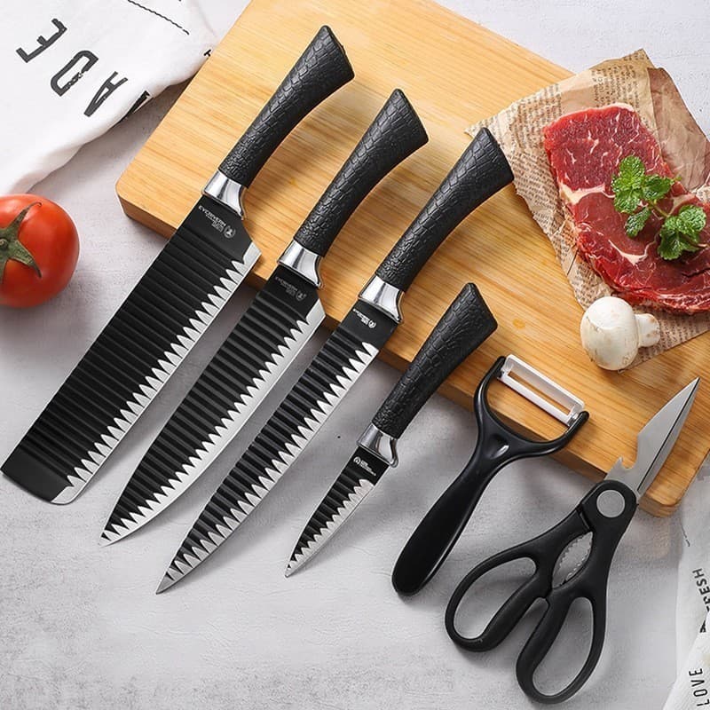 Conjunto de Facas 6 Peças Aço Inox Kit Cozinha com Tesoura Descascador Faca Chef Alta Qualidade