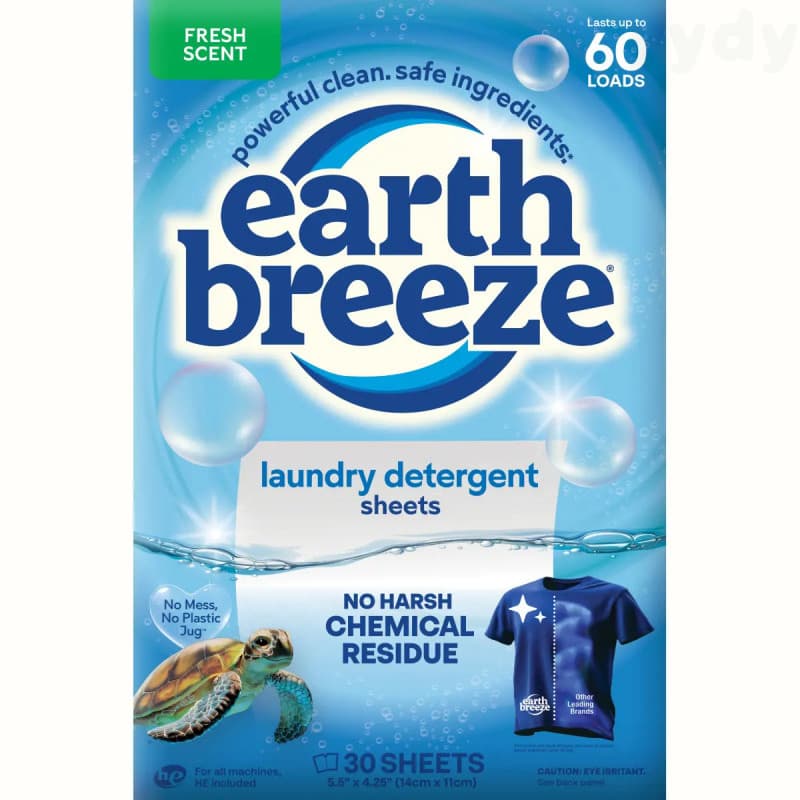 Brinde com 2+ Pacotes - Folhas de Detergente para Roupa Earth Breeze: Limpeza Poderosa, Ingredientes Seguros, Sem Resídu