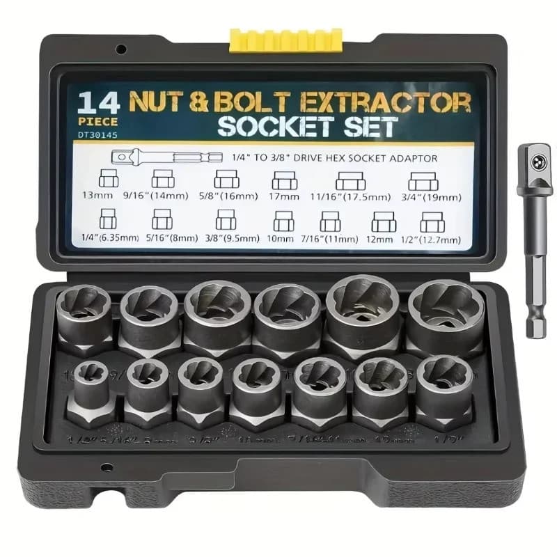 Conjunto De Removedor De Porca De Parafuso De Impacto , 14 Peças , Ferramentas Extrator Aço Cr-Mo Para Industrial