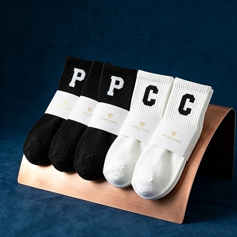 Kit 10 Pares Meias Feminina Algodão Térmica Cano Médio Bordado Letra P C Branca p/ Legging Inverno