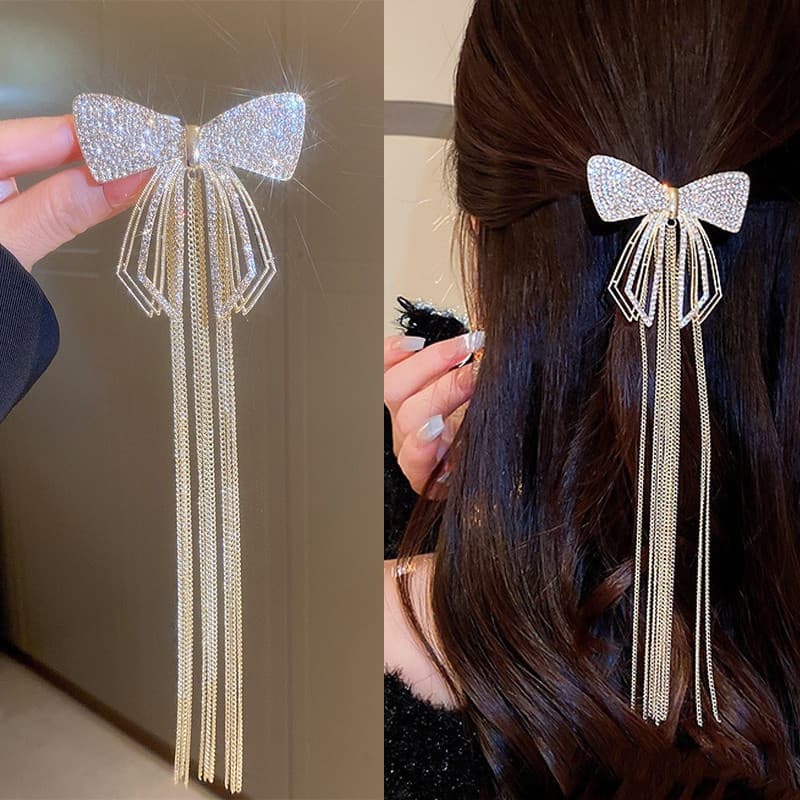 Rhinestone Bow Tassel Elegante Novo Estilo Elegante Novo Estilo Único Estilo Moda Moda Mola Clip de Cabelo