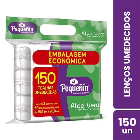 Lenço Umedecido Pequeñin Aloe Vera Com 150 Unidades