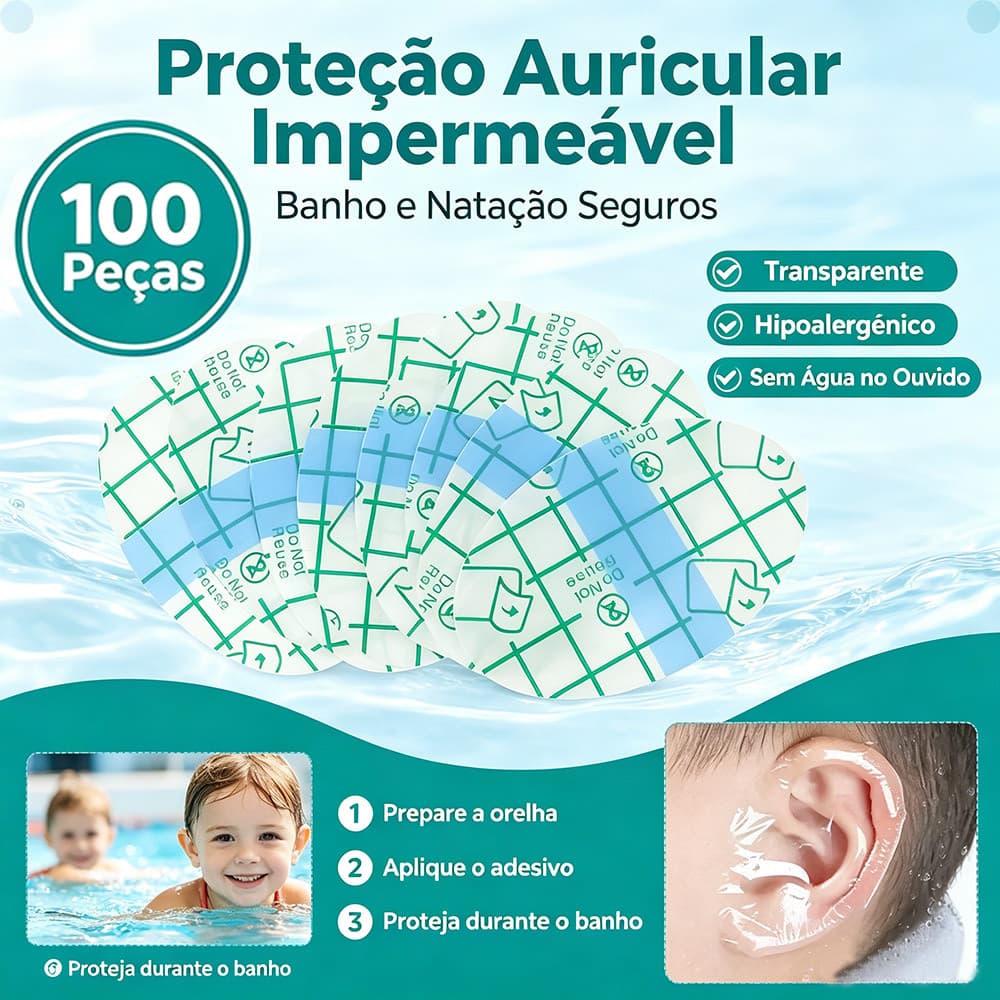 Kit 100 Peças Adesivo Impermeável Hipoalergênico Orelha Banho Natação Infantil Adulto