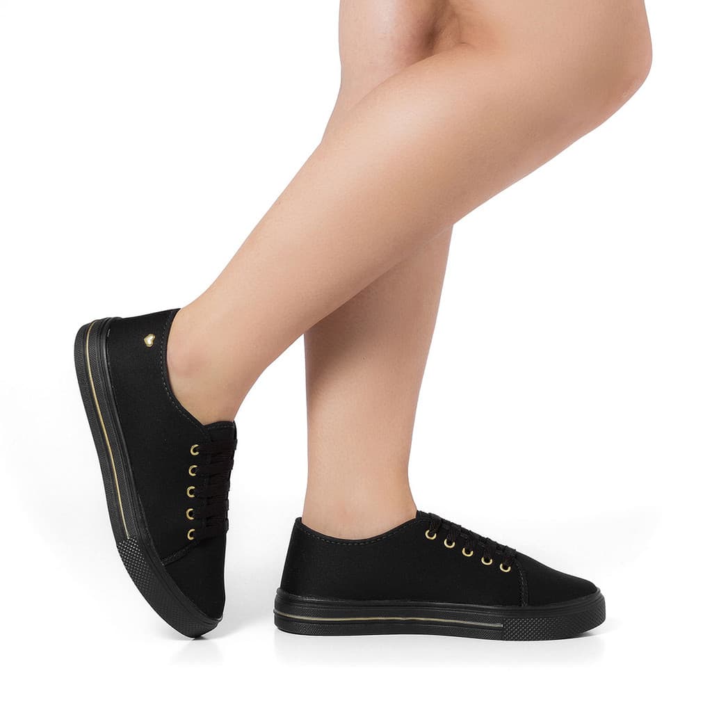 Tênis Feminino Casual Pingente Coração Sapato Confortável Preto