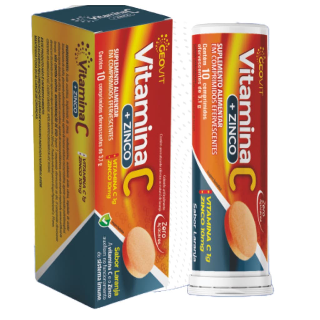Vitamina C + Zinco 1g Geovit 10 Comprimidos Efervescentes – Aumenta Imunidade e Energia