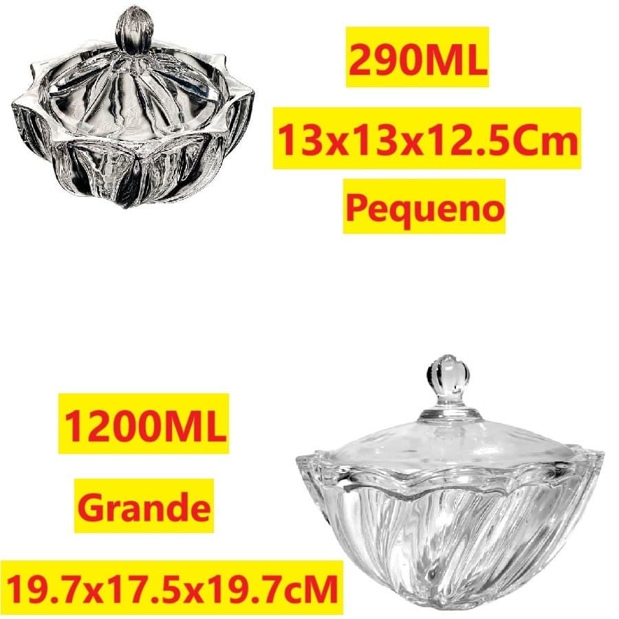 Bomboniere Baleiro Potiche Porta Balas Doces Com Tampa 1200ML Ou 290ML Vidro Elegante Decoração
