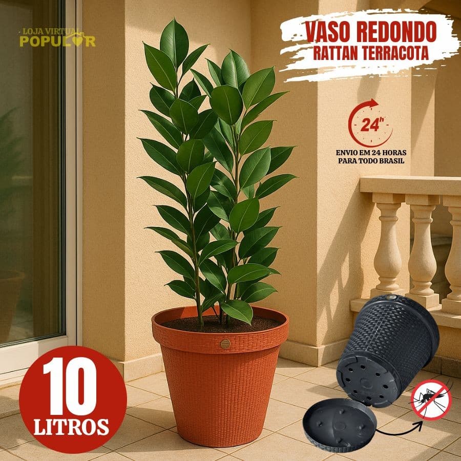 Vaso Para Plantas Flores Hortaliças 10 Litros Estilo Moderno Rattan Com Prato