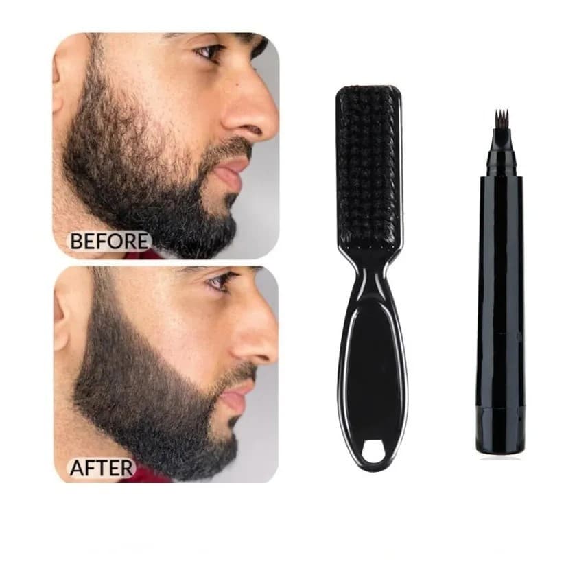 Caneta Correção Bigode Barba Falhas + Escova Cor Preto