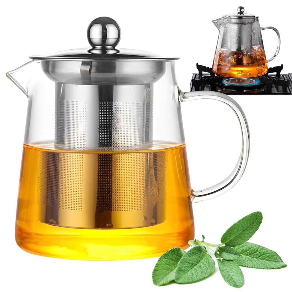 Chaleira Bule De Vidro Com Infusor De Chá Café Inox 400ml