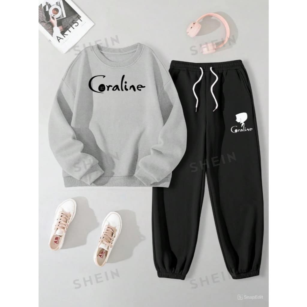 Conjunto Moletom Coraline e o Mundo Secreto Blusa e Calça Filme Flanelado Premium Blusa de Frio Casaco Feminina Unissex