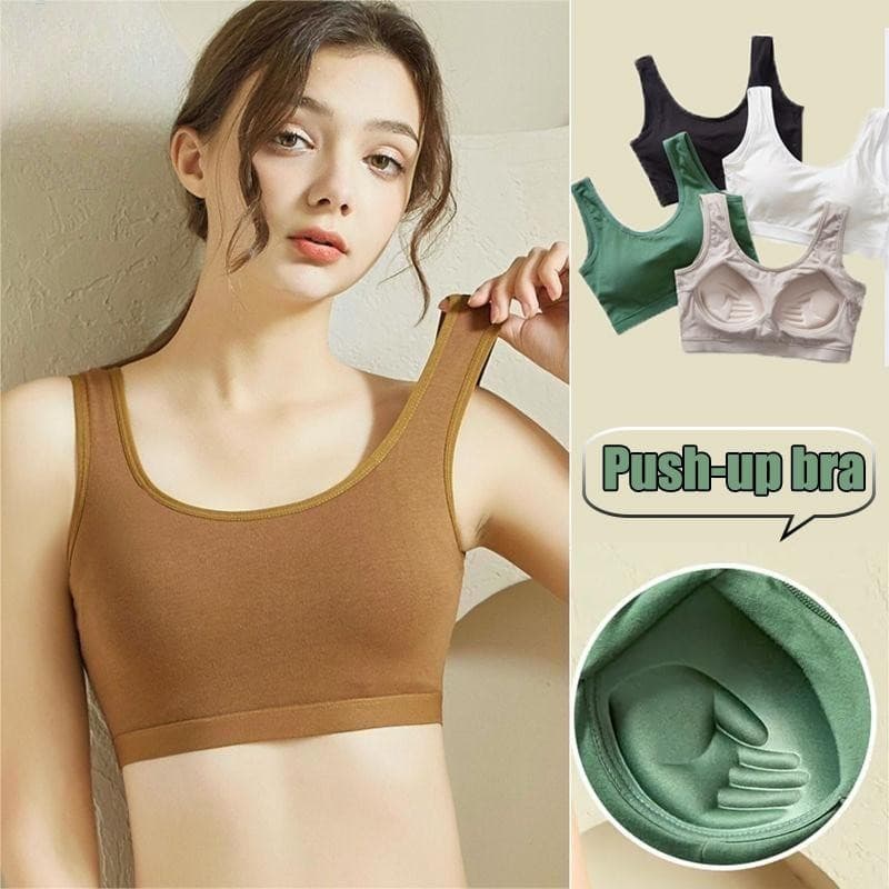Sutiã push-up Feminino De Algodão Macio Para Estudantes Do Ensino Médio , Colorido E Confortável , Sem Aro , À Prova De