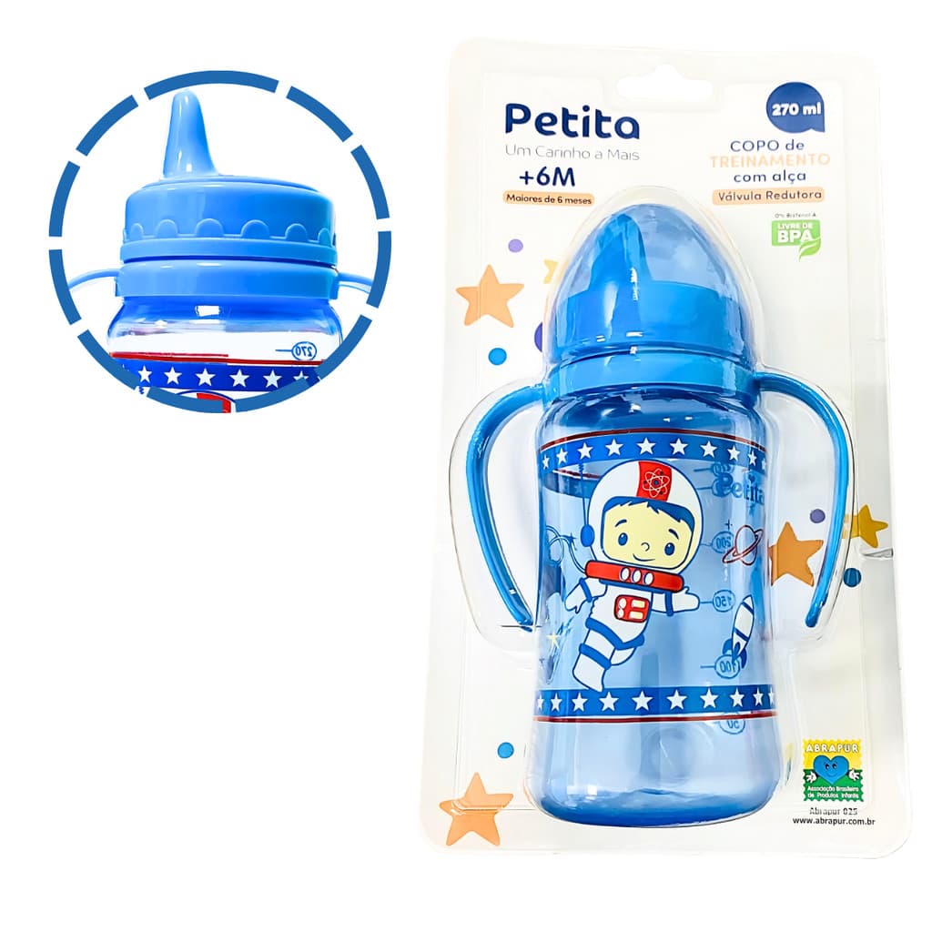 Copo de Treinamento com Alça e Bico Rígido 270ml Petita