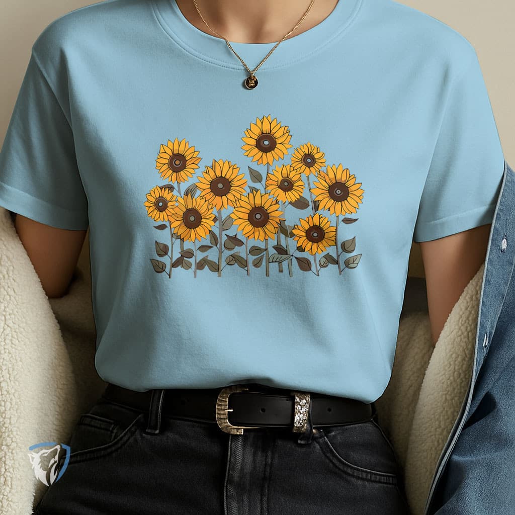 Camiseta Floral Girassóis Delicados Romântica Verão 100% Algodão Premium Encio Imediato