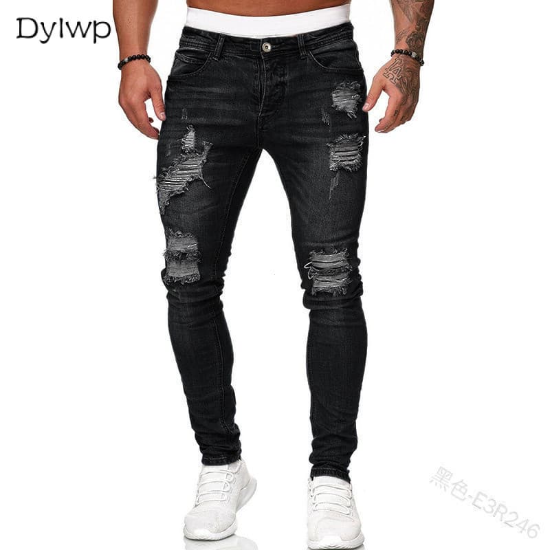 Jeans Rasgados Masculinos Moda Retro Street Slim