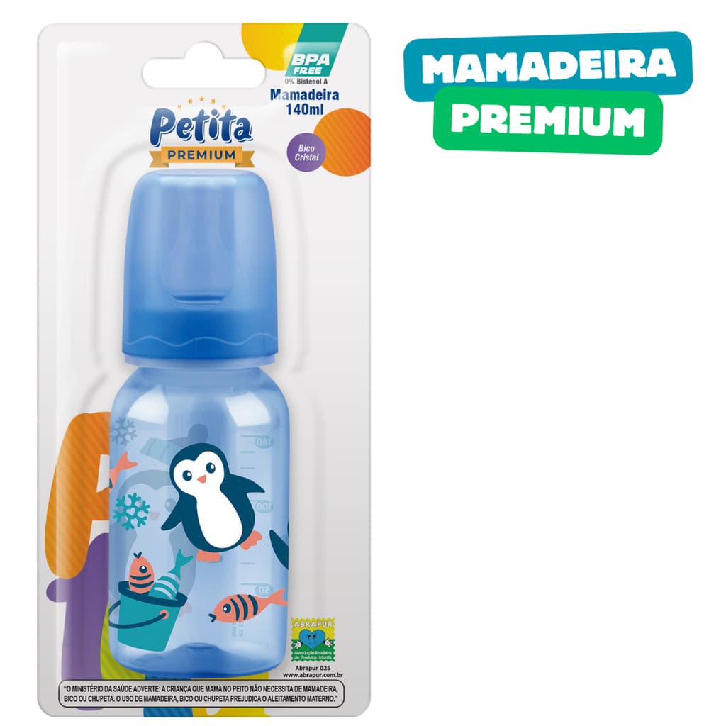 Mamadeira Premium Petita 140ml Azul – Bico em PVC – BPA Free
