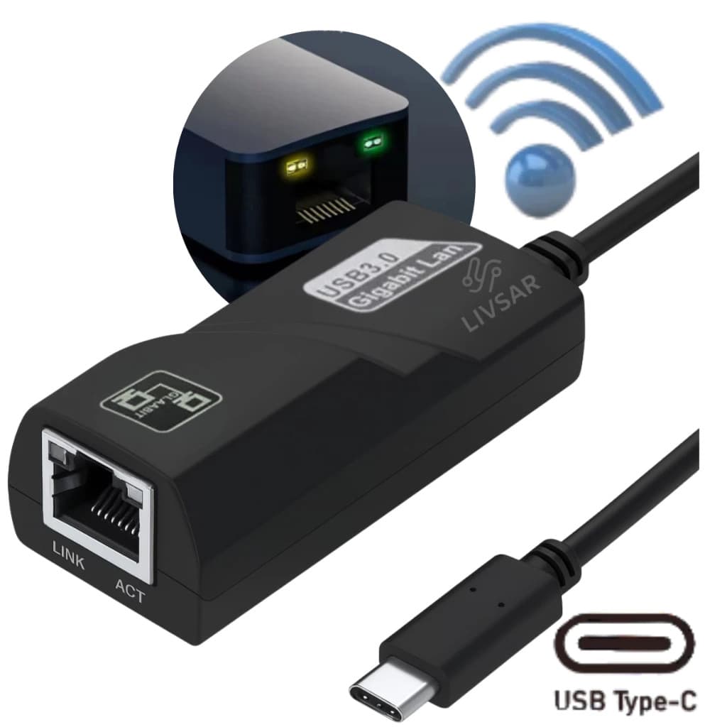 Adaptador Ethernet USB USB3.0 10/100/1000Mbps Lan Para Type C 3.0Cabo De Rede MacBook PC Windows