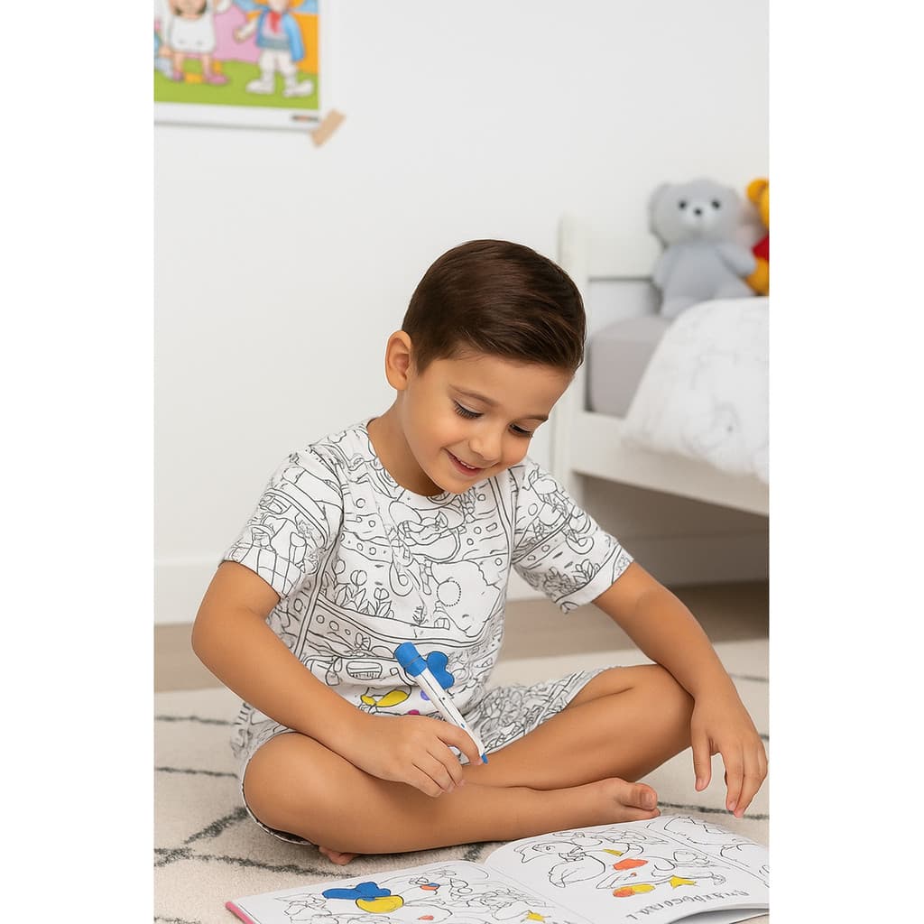 Pijama Infantil De Pintar Colorir Verão Regata Camisa