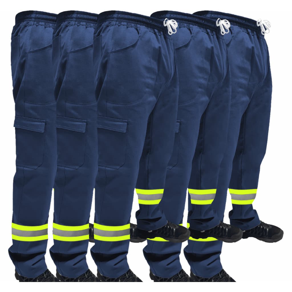 Kit C/ 5 Calça de Skatista Brim Pesado Profissional Reforçada Com Faixa Refletiva Verde