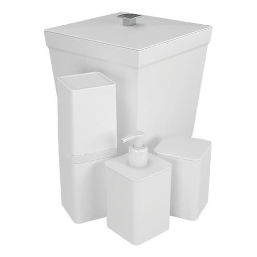 Kit Banheiro 4 Pçs Lixeira Dispenser Porta Algodão/escovas Cor Branco