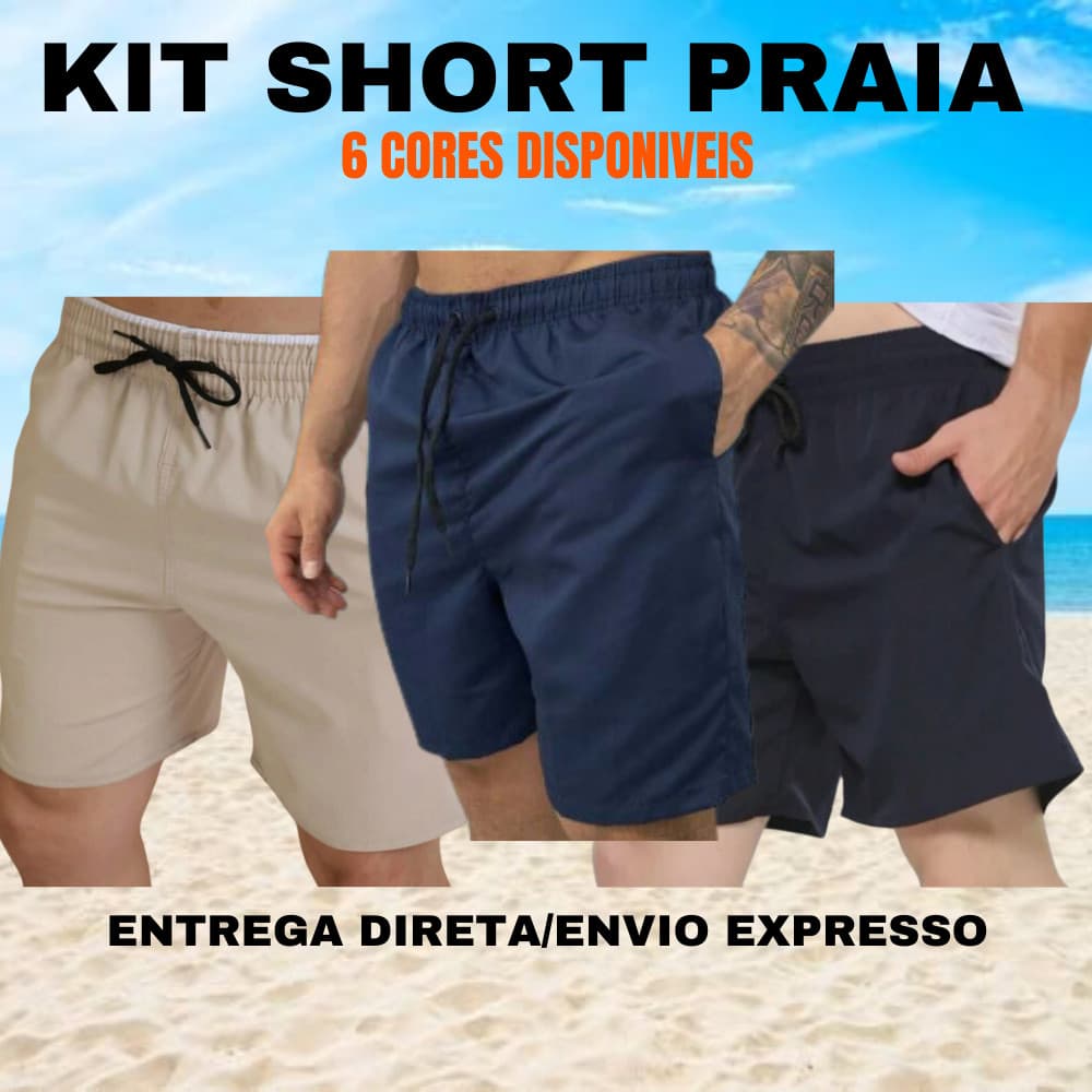 Kit 3 Bermuda Masculina Adulto Mauricinho Plus Size Moda Short Tactel Masculino Ideal P/ Praia Piscina Casual