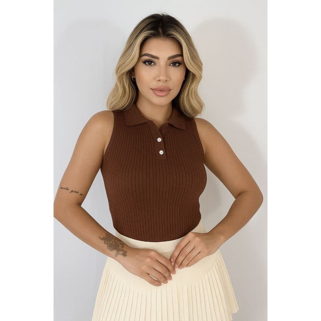 Blusa Gola Polo em Tricot Modal Premium Regata Casual Caimento COM BOTAO