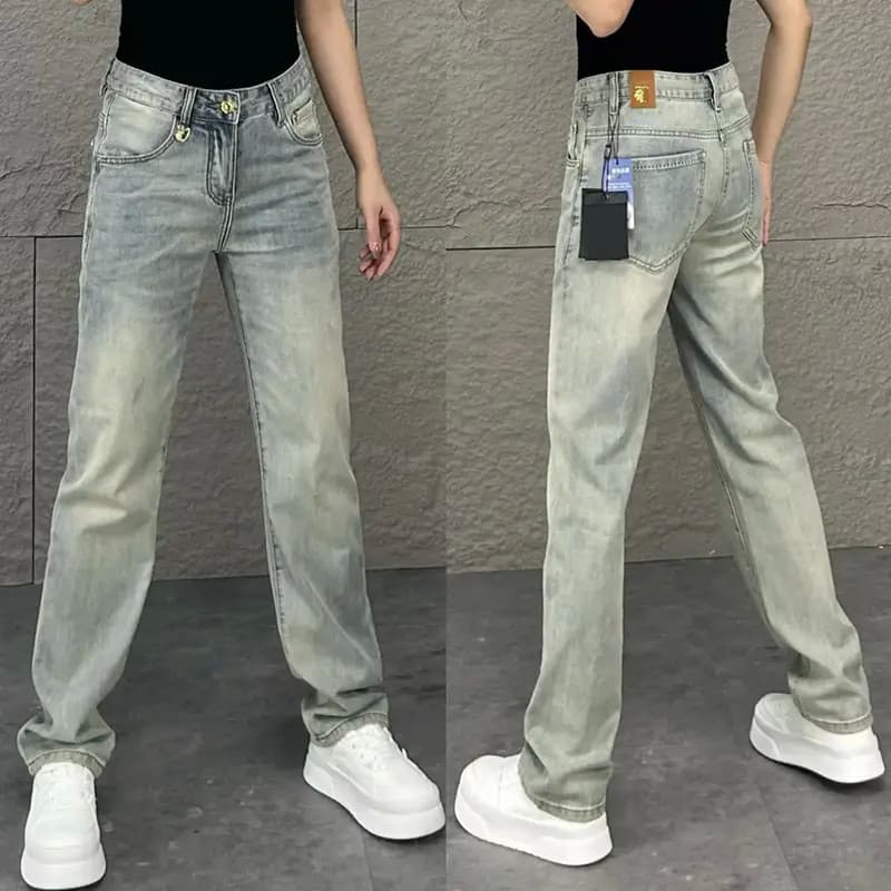 Boutique bens europeus Jeans masculinos primavera novos produtos tendência da moda calças casuais soltas lavadas All-Mat