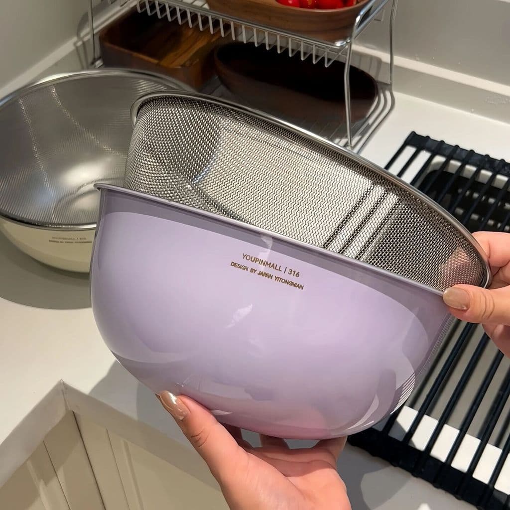 Cesta de drenagem estilo creme Bacia de lavagem de vegetais em aço inoxidável Cozinha doméstica Legumes mistos Lavar leg