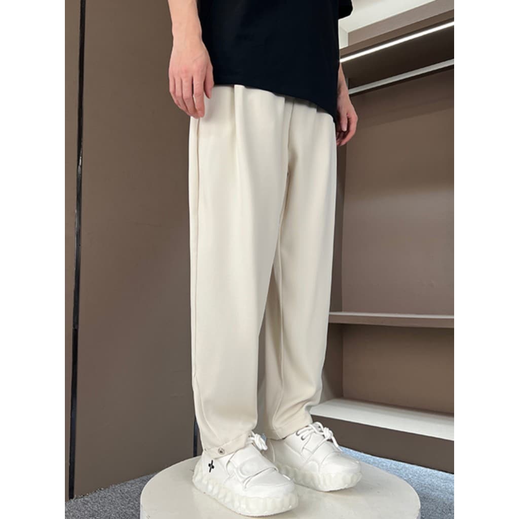 Calças de seda gelo masculinas verão branco calças casuais Drape em linha reta solta esportes All-Match calças de perna