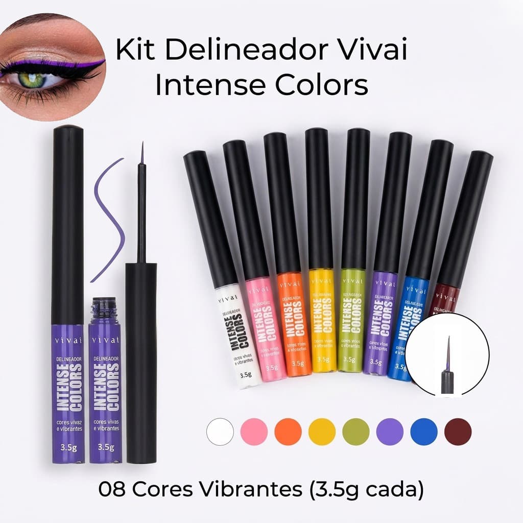 Vivai Intense Colors Kit com 8 Delineadores Líquidos Coloridos | Alta Pigmentação e Ponta Fina