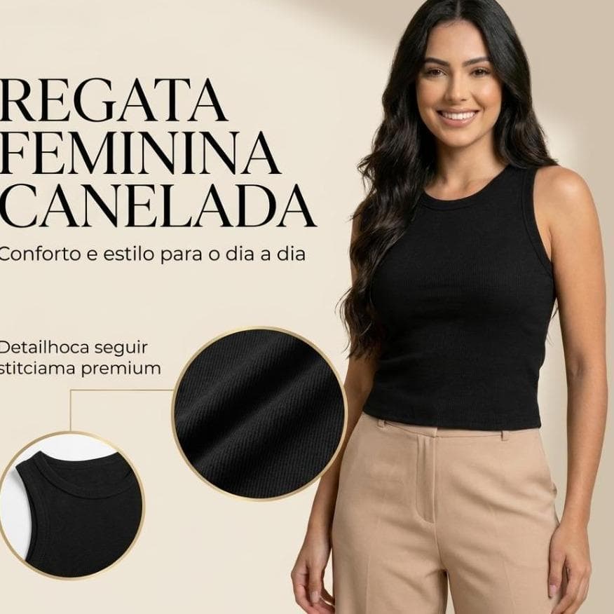 Regata Feminina Canelada Ribana Premium Gola Redonda Ajustada Básica Casual Confortável