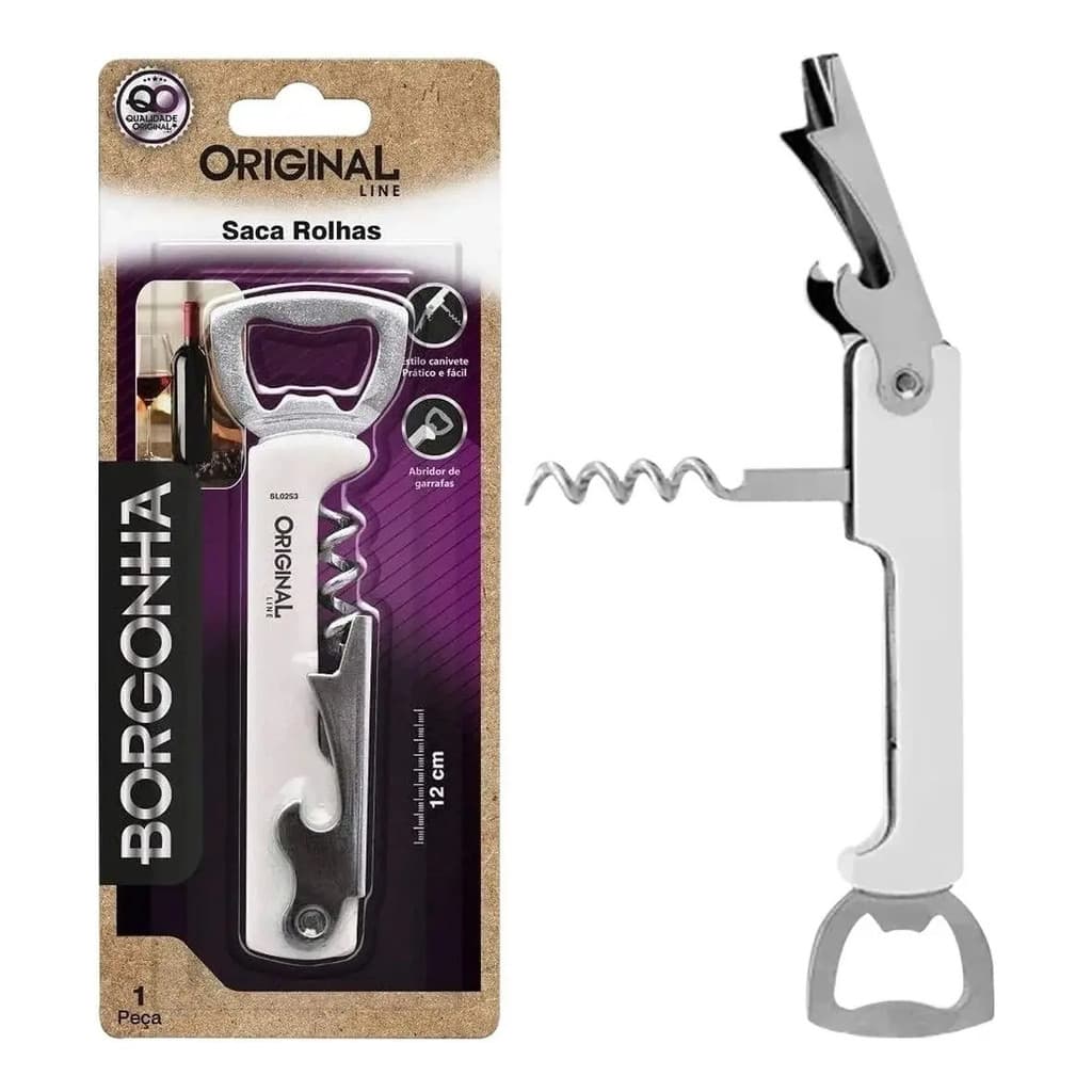 Saca Rolhas Inox Multiuso Abridor de Garrafa Vinho Cerveja 12cm Com Ímã Prateado
