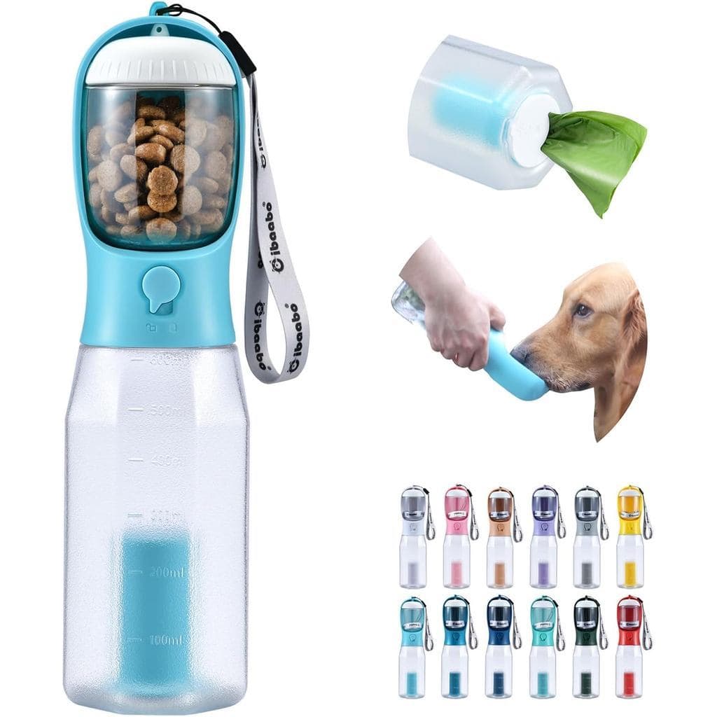 Garrafa de Água para Cães Cibaabo com Recipiente para Ração e Suporte para Sacos de Lixo, Tigela de Água Portátil, Dispe
