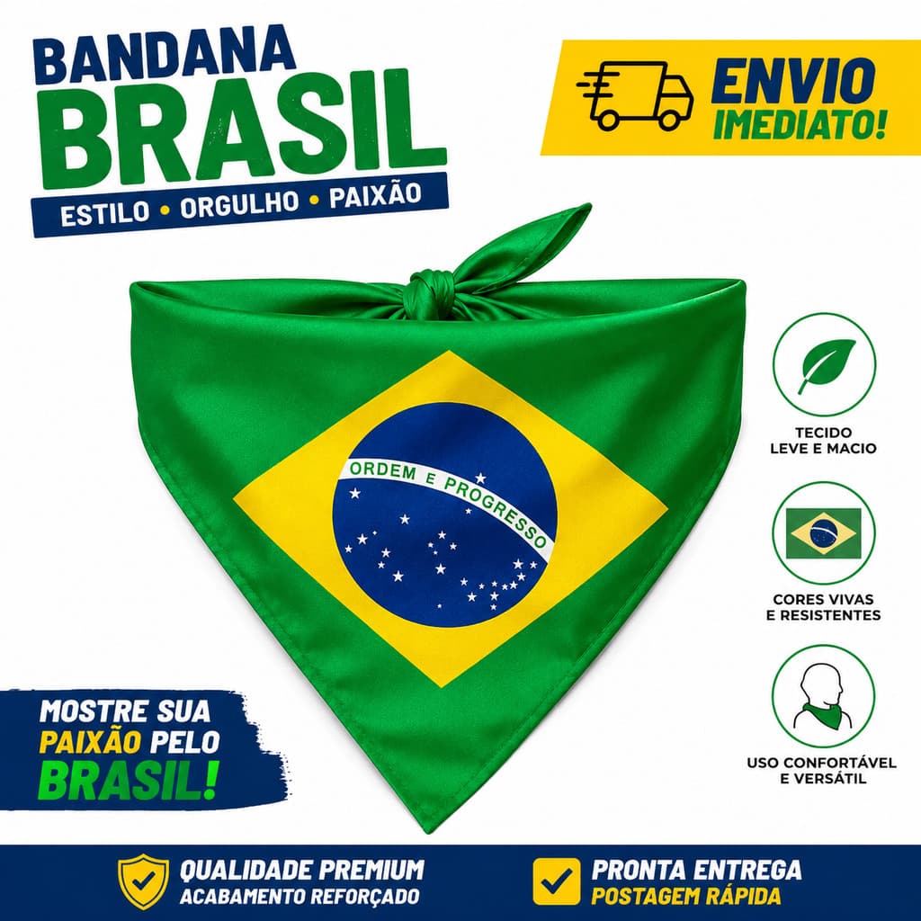 Bandana de Cetim Bandeira do Brasil Lenço Feminino Multiuso Copa 2026  MODELO TRIANGULAR